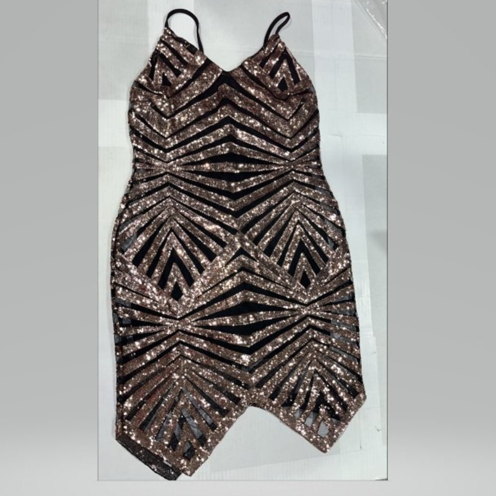 Contrast Sequin Asymmetrical Hem Cami Bodycon Dress